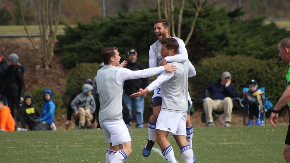 Alex and Enzo Martinez celebrate a goal during the Charlotte Independence’s preseason. The team’s USL regular season begins Saturday, April 1.