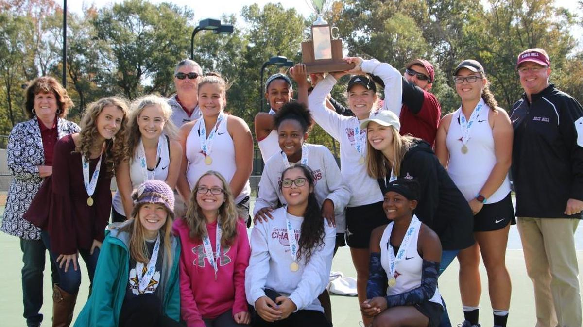 Rock Hill High School (19-0) claimed its first girls tennis state title with a win over Dutch Fork High School at the Cayce Tennis & Fitness Center in Cayce, SC.