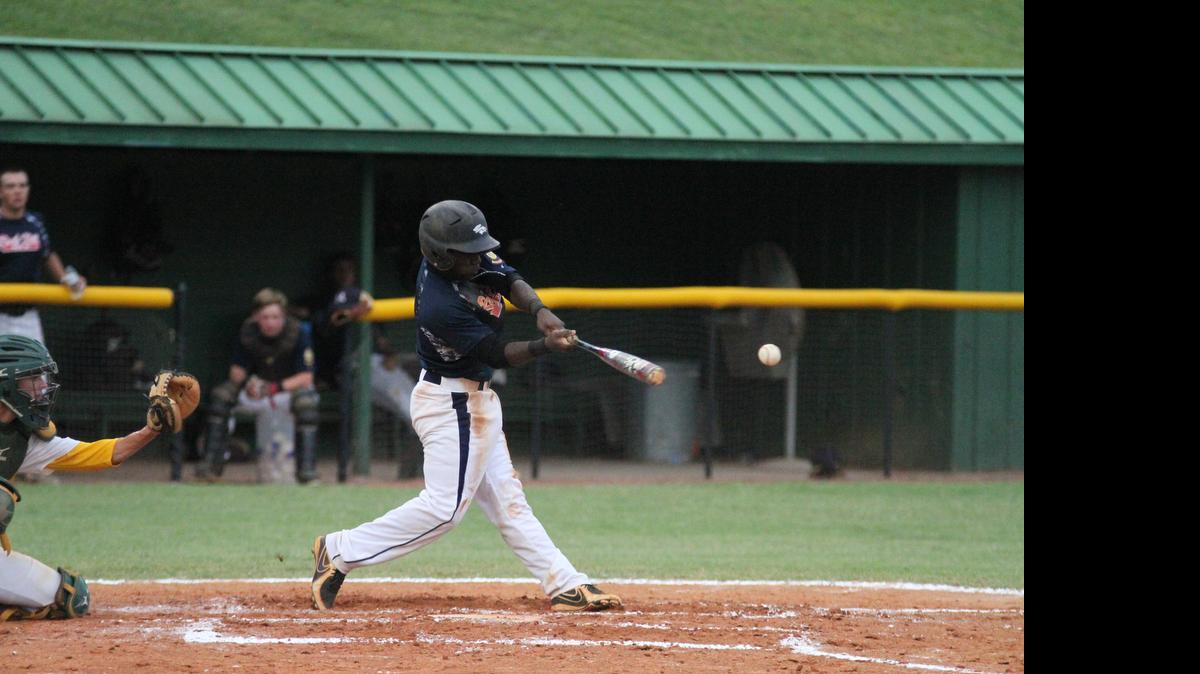 
Rock Hill Post 34 infielder Dupree Hart takes a cut during the team’s second round playoff series opener Monday night at Greenwood Post 20. Post 34 jumped out to an 8-0 lead but fell 10-8. Game 2 is tonight in Rock Hill at South Pointe High School.

