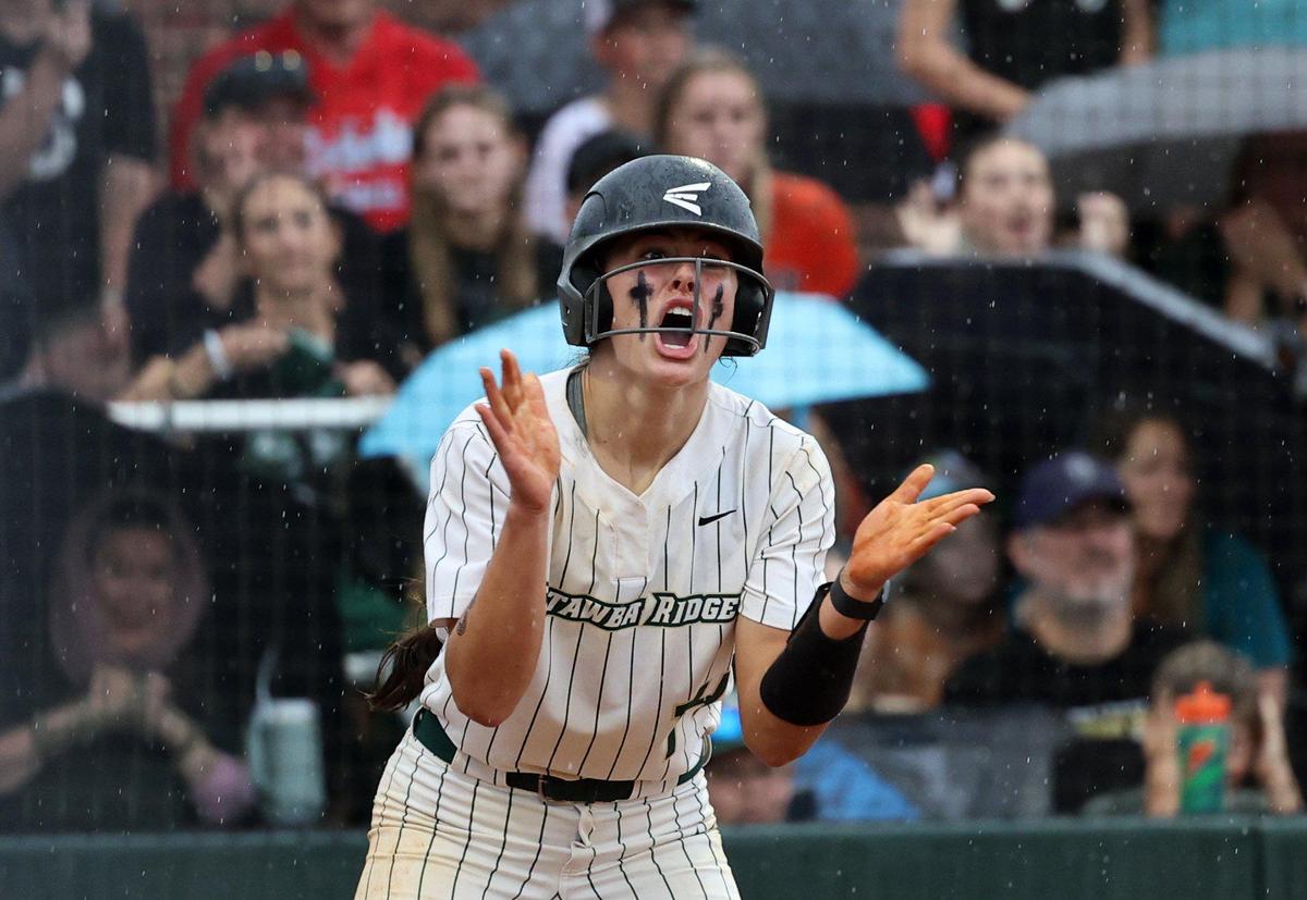 Catawba Ridge’s Sarah Rocheleau celebrates after scoring Thursday, May 29, 2025 at the softball Class 5A Division II championships in Fort Mill, S.C.