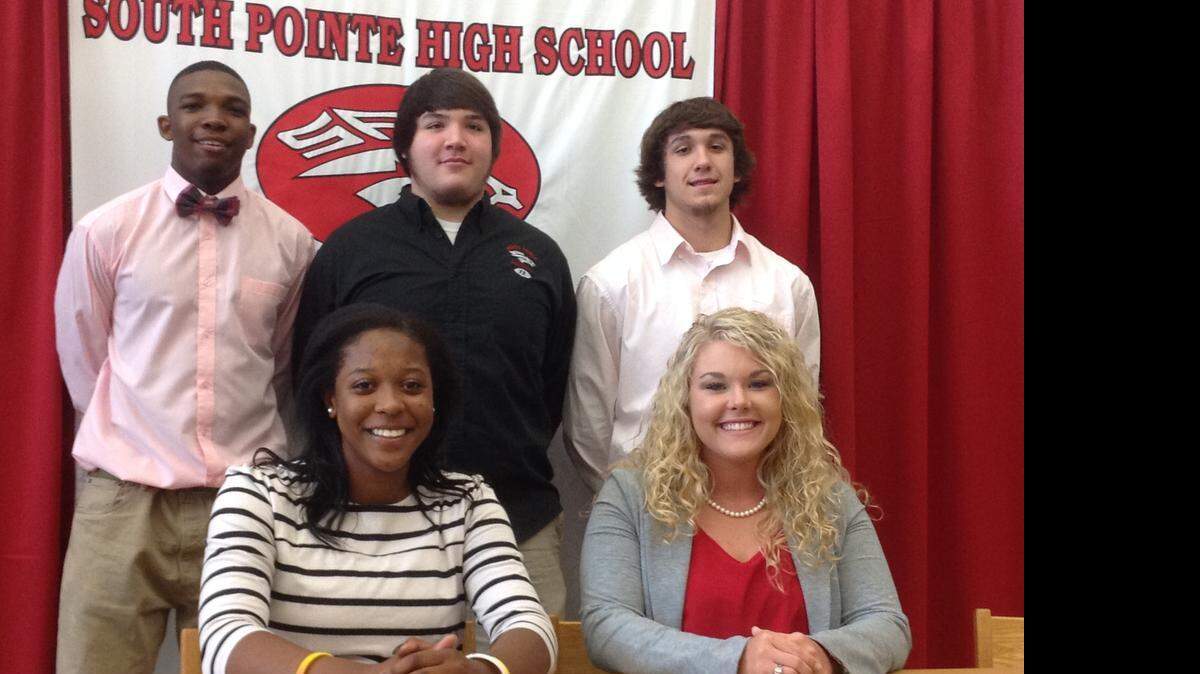
South Pointe athletes (from top to bottom, left to right) Marveon Mobley, Steven Bledsoe, Austin Harrigan, Cameron Davis and Ashlynn Mullis all announced plans Friday to continue their athletic careers in college.
