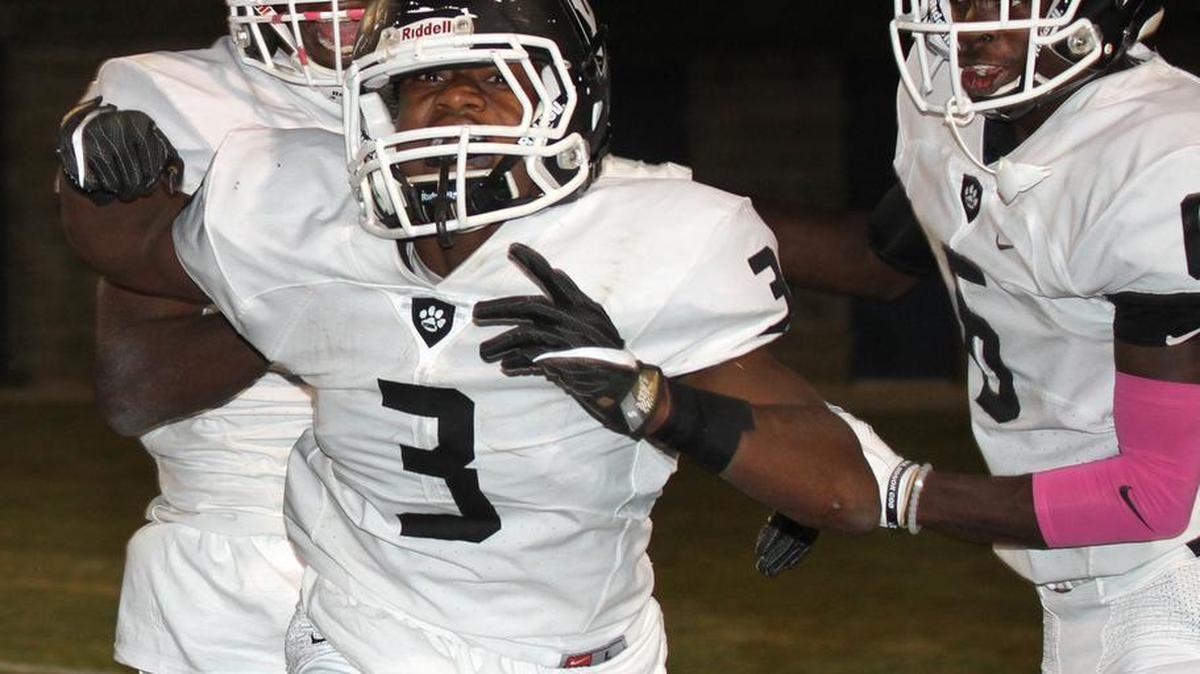York Cougars celebrate after scoring a touchdown. The York Cougars defeated the Lancaster Bruins 35-24 on Friday.