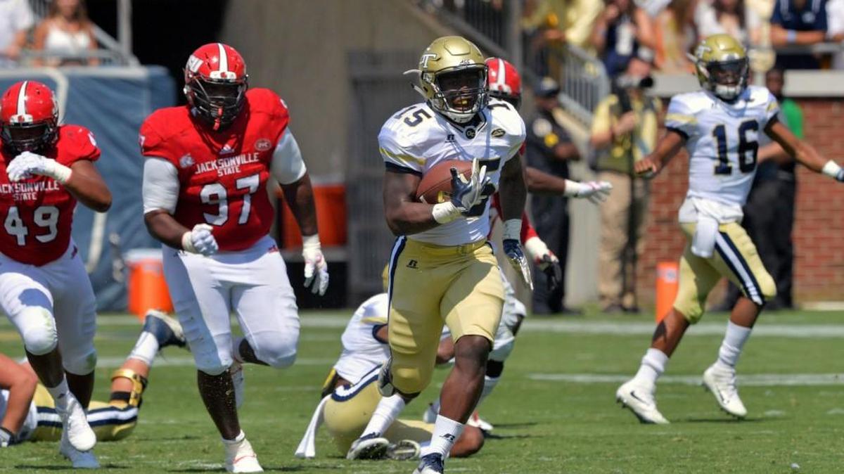 Georgia Tech running back Jerry Howard (15) breaks away for a touchdown during the second half of an NCAA college football game against Jacksonville State, Saturday, Sept. 9, 2017 in Atlanta. Georgia Tech defeated Jacksonville State 37-10.