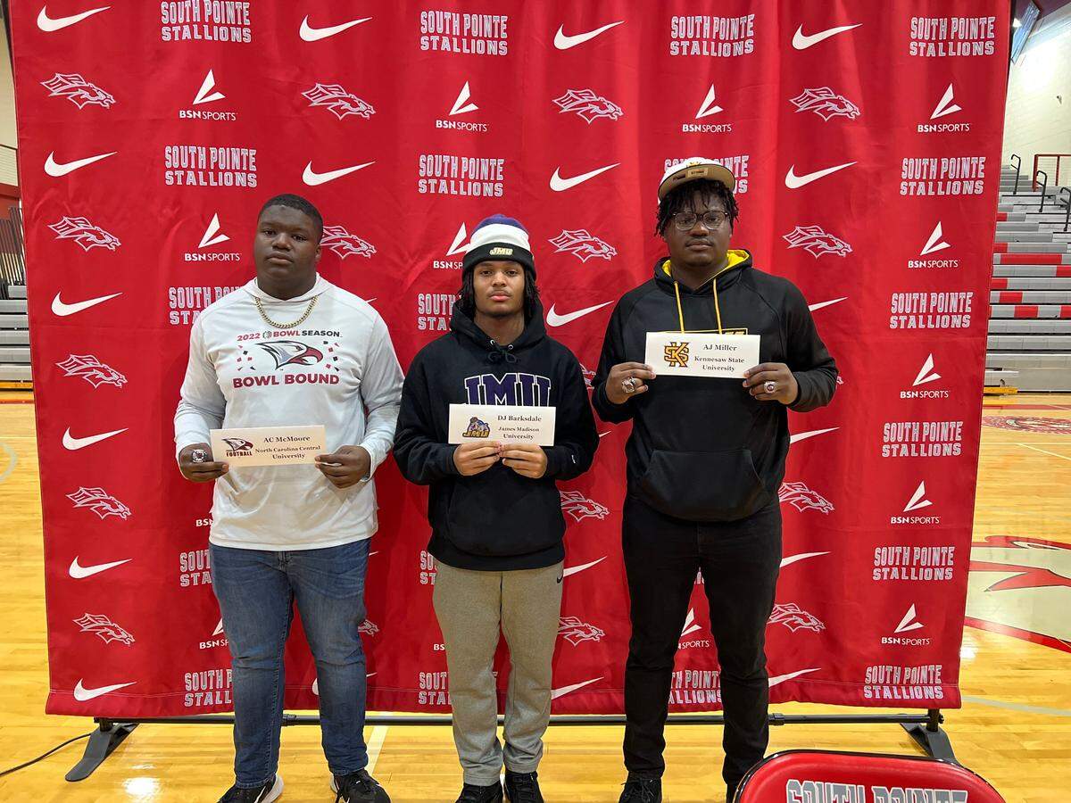 AC McMoore, DJ Barksdale and AJ Miller (from left to right) all played crucial roles for a South Pointe team that finished 8-4 and advanced to the second round of the 4A state playoffs.