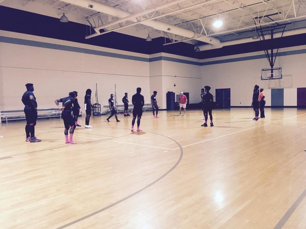 A litany of pregame walk-throughs in the auxiliary gym offer final reminders for South Pointe’s players.