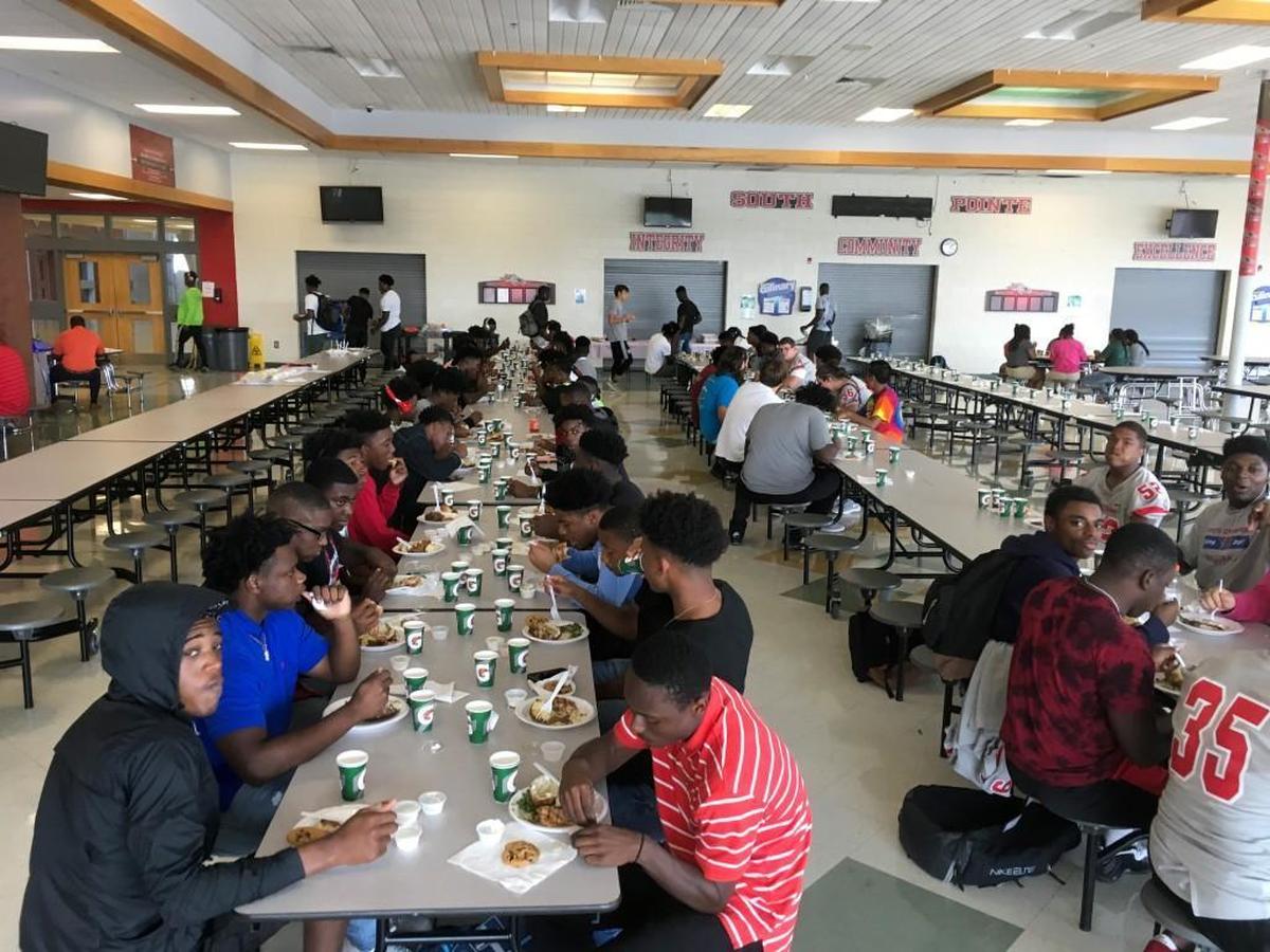 The players ate, but not too much with a big game to play in hot temperatures in less than 3 hours.