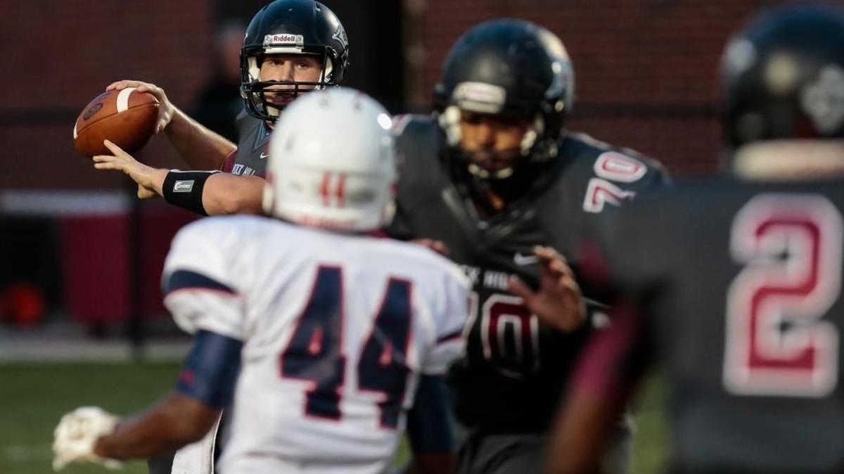 
Rock Hill's #3 Brandon Banks sets for the pass as Rock Hill hosts Chester in Friday night football at District Three Stadium, 9-4-2015.
