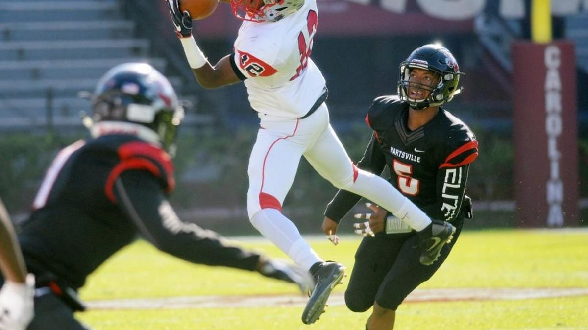 South Pointe’s junior wide receiver Scott Robinson snares a competion during the 4A state champion ship game. South Pointe had a lead in the fourth quarter.