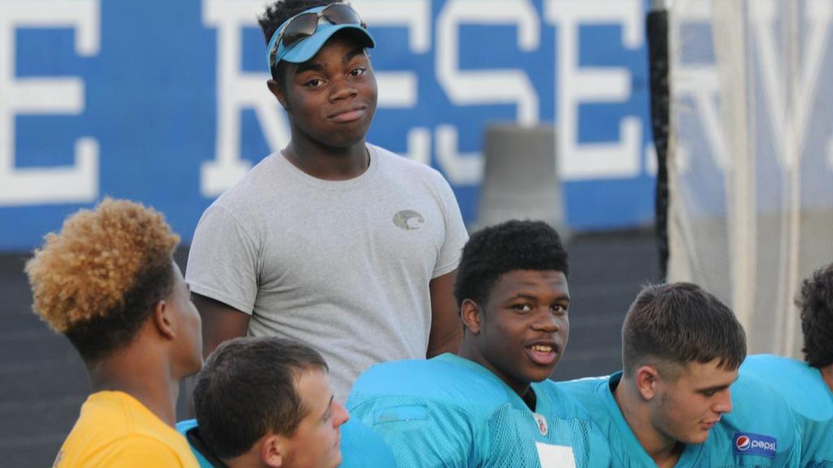 
Senior linebacker Chris Blakeney (visor) knows the difficulty of Indian Land playing its Chesterfield County football rivals right in a row. Most of his family is from Pageland; Indian Land hasn’t beaten Central since 1965.
