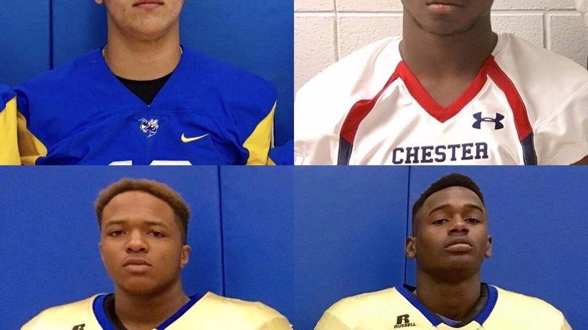 Four of this week’s BSN Sports Tri-County Players of the Week (from top left, clockwise): Fort Mill’s Kyle Romenick, Chester’s Jerel Hill and Lewisville’s Quentin Sanders and Tyrus McCullough.