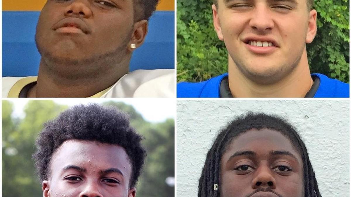 Four of this week’s Tri-County Coaches Association players of the week (clockwise from top left): Lewisville’s Josh Belk, Indian Land’s Dillon Howie, Lancaster’s Ant Foster and Rock Hill High’s Jordan Morris.