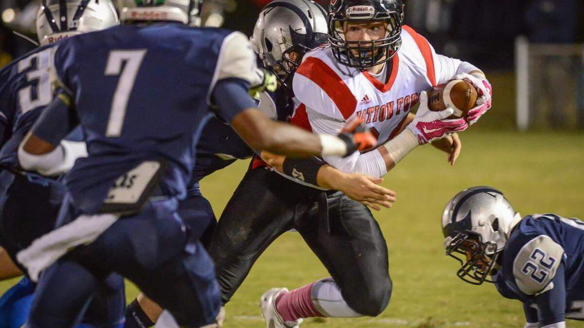 
Nation Ford receiver Jordan Helms closed 2014 on a tear, averaging just over 10 catches and one touchdown per game in the final five contests. He hopes to carry that over to this fall, especially with the defensive attention that will be lavished on teammate Hank Tuipulotu.
