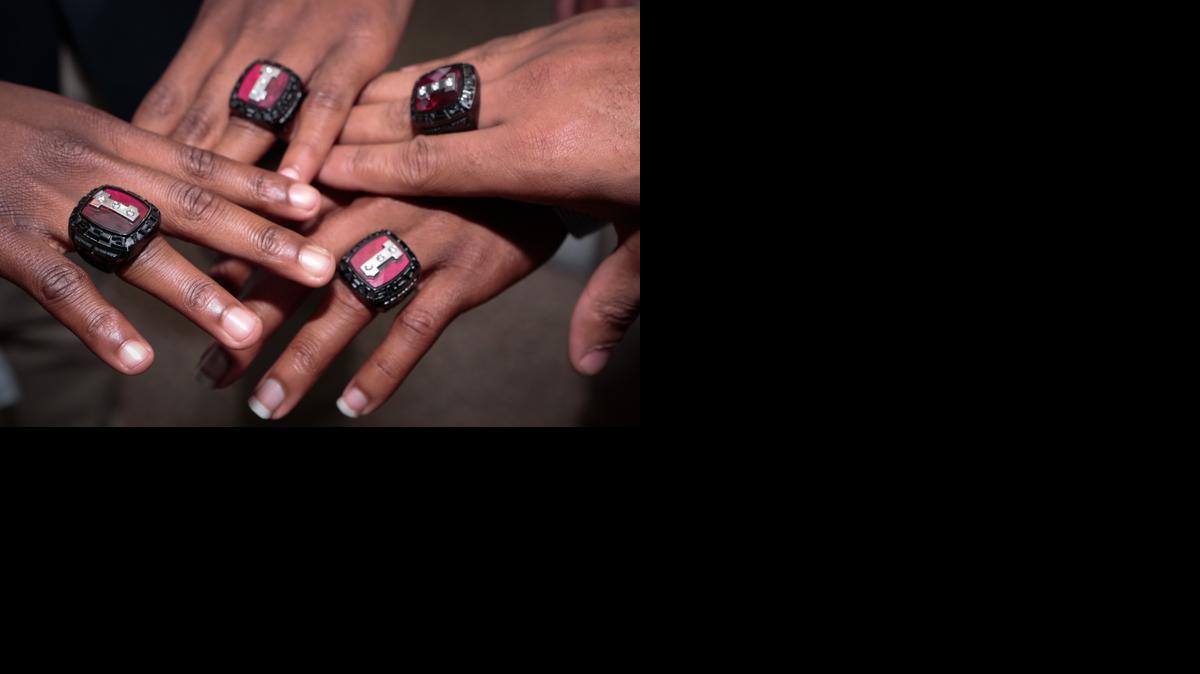 
South Pointe Stallions football team received its 2014 state championship rings Wednesday night. The school still needs to raise about $7,000 to pay off the total cost.
