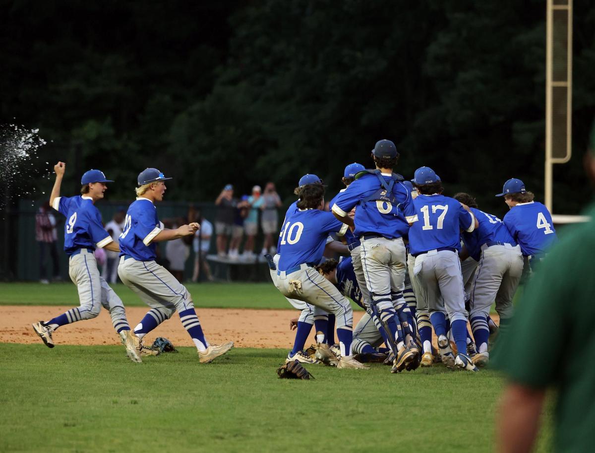 The Berkeley High School baseball team wins the Class 5A Divison II state finals Saturday, May 31, 2025 in Fort Mill, S.C. The Stags defeated the Catawba Ridge Copperheads 9-4.