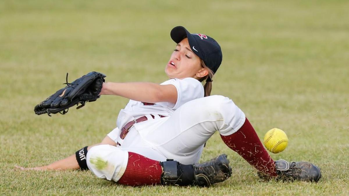 Rock Hill's No. 5 Hannah Rohaley doesn't get to thew ball in time as Rock Hill hosts South Pointe in varsity softball, 4-14-2016.