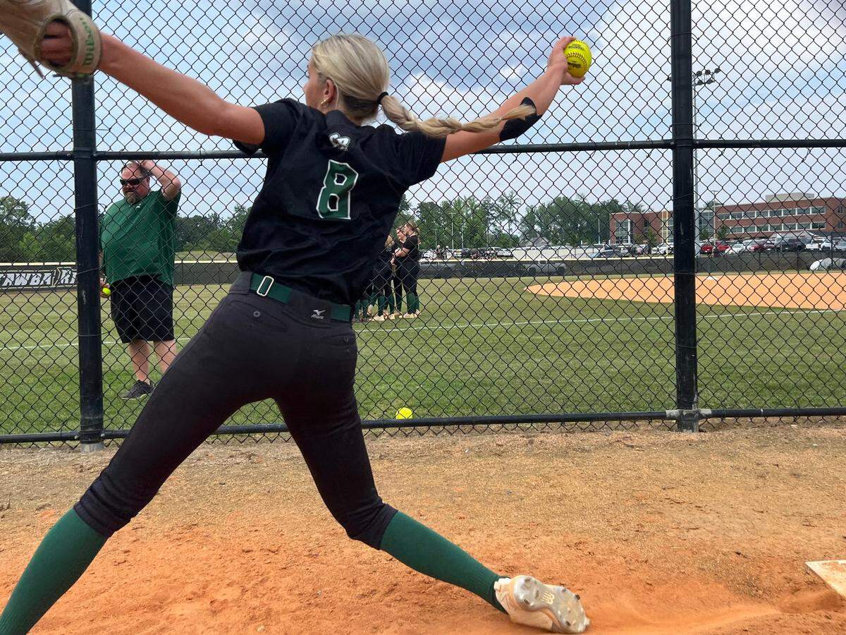 Chloe Burger warms up ahead of Catawba Ridge’s 7-6 victory over South Florence in Game 1 of the SCHSL Class 4A Softball State Championship Series.