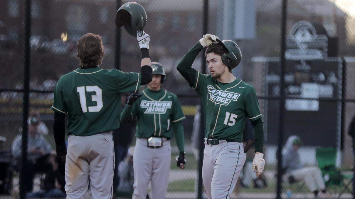 Catawba Ridge’s Harrison Wilson, right, and Jake McCoy celebrate after scoring Friday as the Copperheads take on the York Comprehensive Cougars in York.