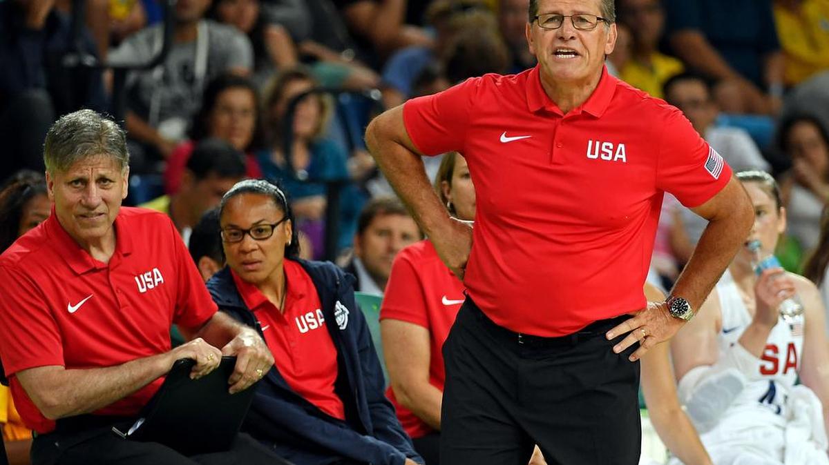University of South Carolina women’s basketball coach Dawn Staley, second from left, watches as Team USA wins the gold medal Saturday in Rio de Janeiro. Staley could be in line to be head coach of the 2020 Olympic team.