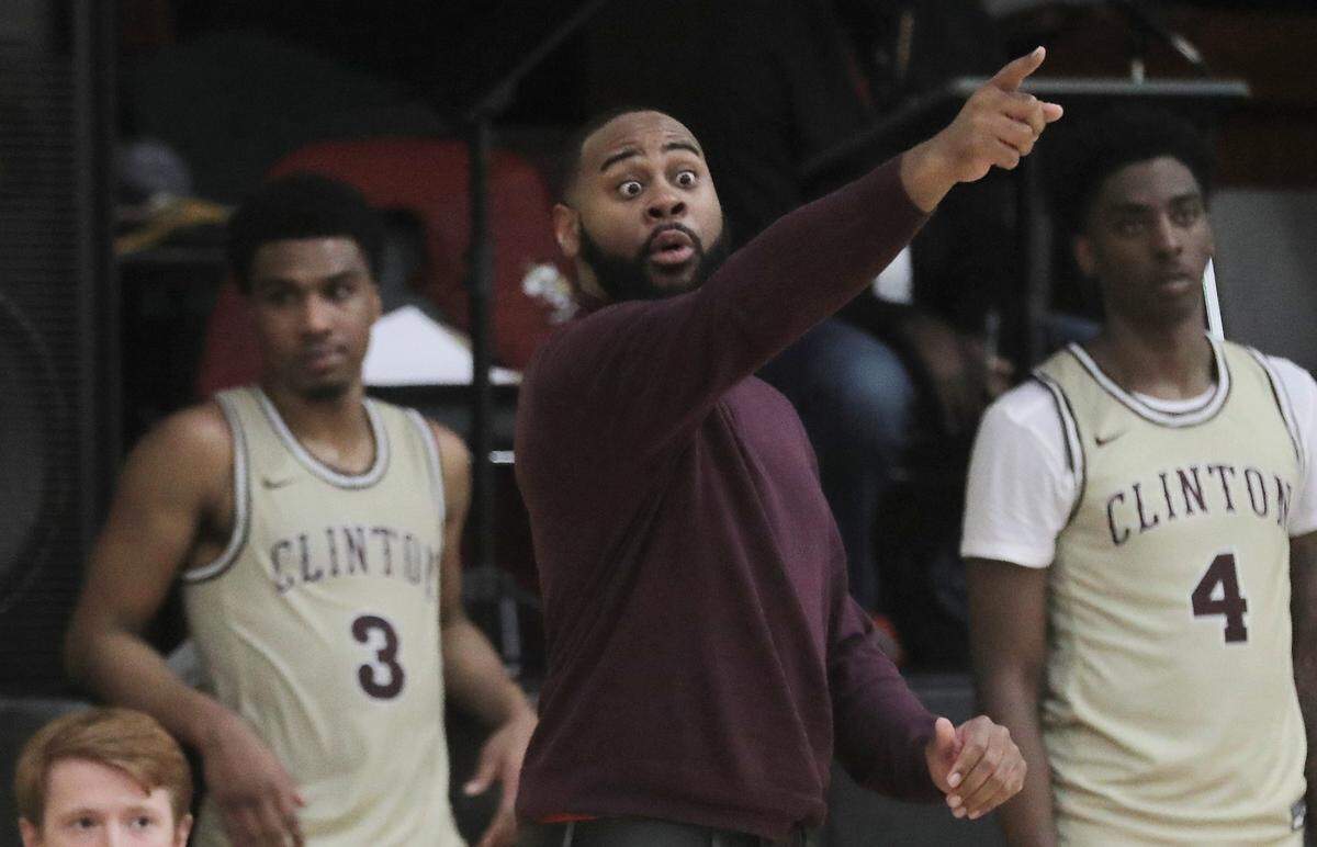 Clinton College basketball coach Dee Frazier yells to his team Tuesday, Feb. 16, 2022 in Rock Hill.