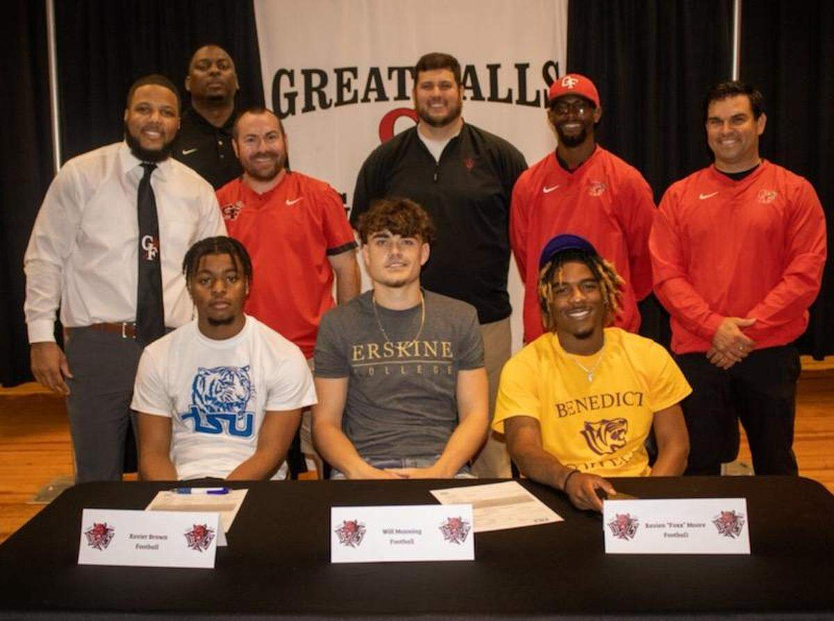 Great Falls athletes Xavien “Foxx” Moore, Will Manning and Xavier Brown all signed National Letters of Intent earlier this month (May 2022).