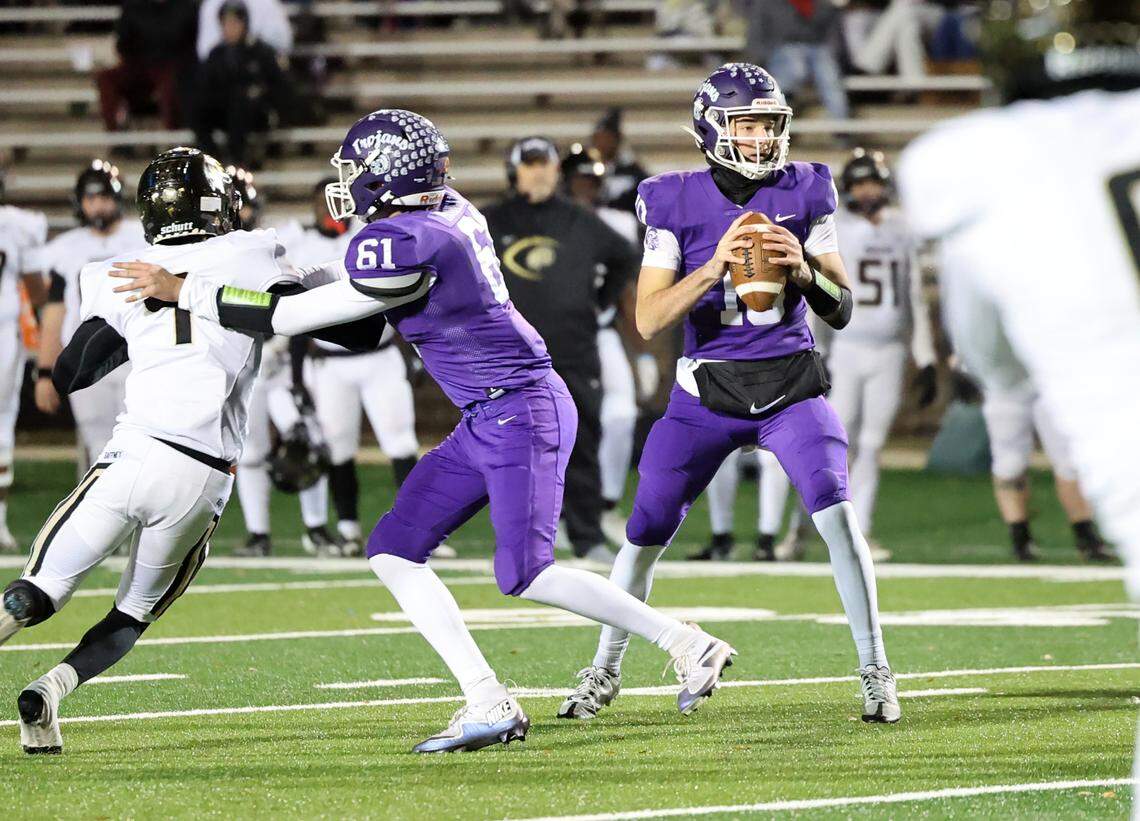 Northwestern’s Finley Polk looks down the field Friday as the Trojans take on the Gaffney Indians in Rock Hill.