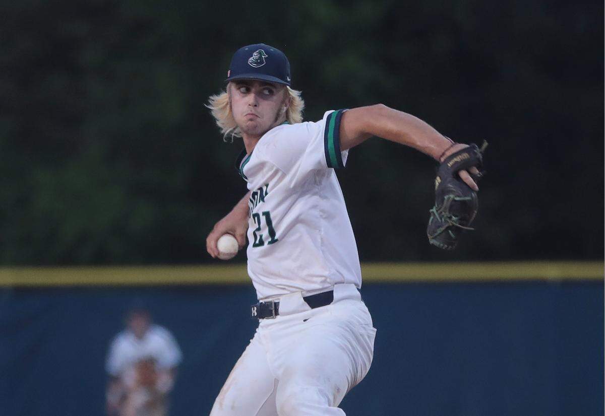 Herald file: Legion’s Roman Edwards pitches against Andrew Jackson in the 2021 Class 2A state championship series. The Lancers took home the state title in their first (and only) year competing in a South Carolina High School League postseason.
