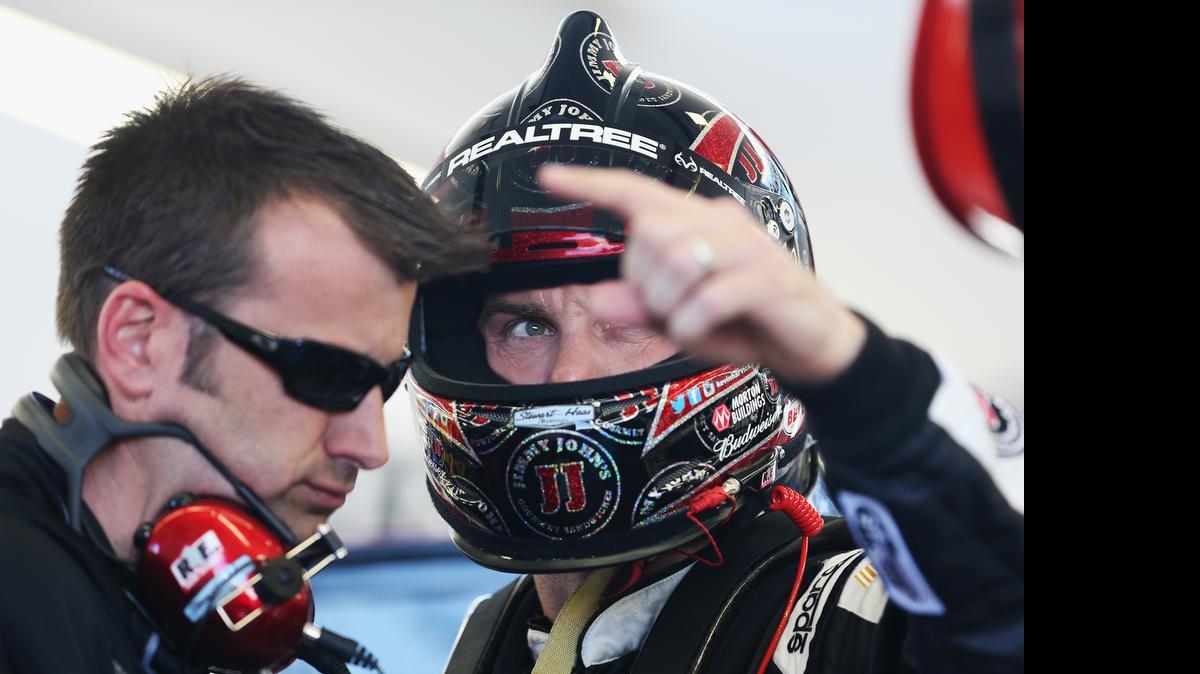 

Kevin Harvick, right, speaks with his crew chief Rodney Childers during practice for the NASCAR Sprint Cup Series Kobalt 400 at Las Vegas Motor Speedway on March 7, 2014 in Las Vegas.



