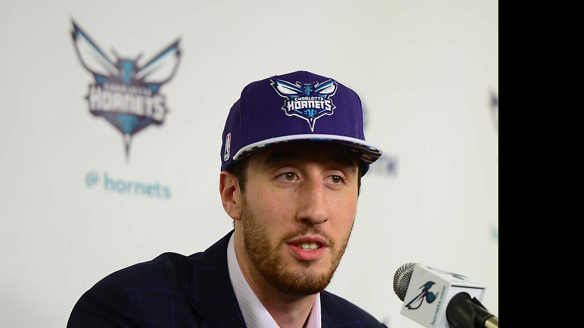 
Frank Kaminsky speaks at Time Warner Cable Arena, Friday, June 26, 2015. Kaminsky was selected by the Hornets with the ninth pick in Thursday's NBA draft.
