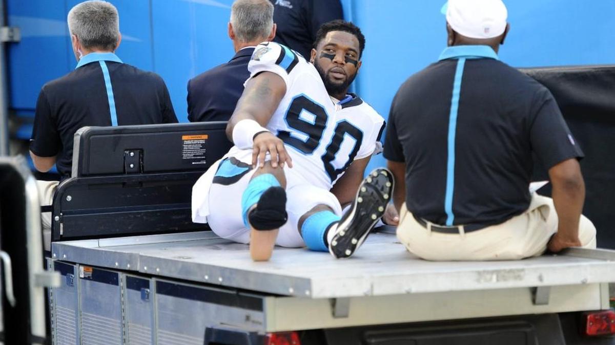 
Carolina Panthers defensive end Frank Alexander (90) tore his Achilles on Saturday against the Miami Dolphins, and on Monday was waived/injured. He would return to the Panthers’ injured reserve list if not claimed within 24 hours. 
