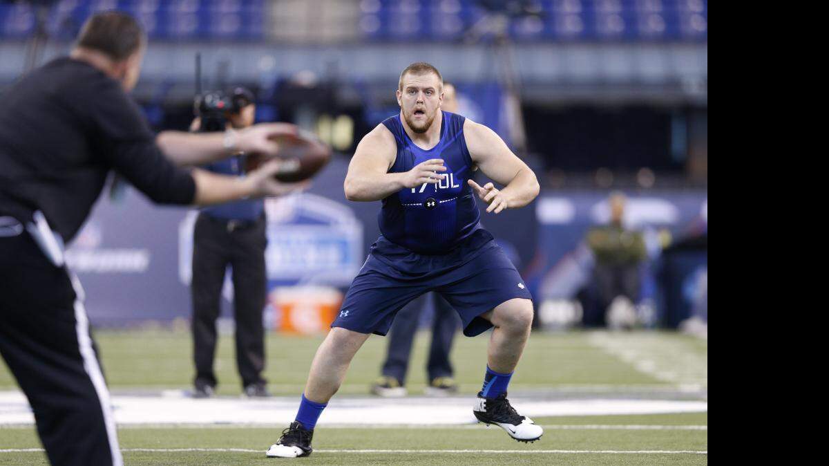 
Offensive lineman Brandon Scherff of Iowa in action during the 2015 NFL Scouting Combine at Lucas Oil Stadium on Feb. 20, 2015 in Indianapolis. 
