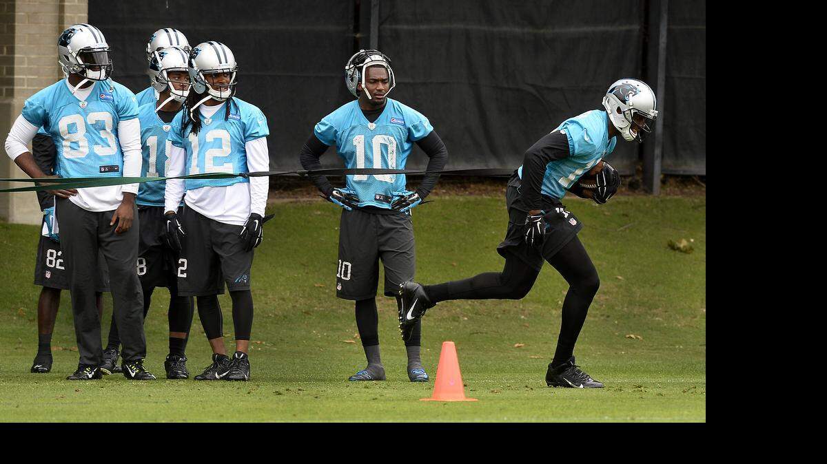 
Carolina Panthers wide receiver Devin Funchess (right) has the size and speed to create mismatches for a defense. And he doesn’t want the fact that Cam Newton has a big arm to hold him back. That’s why he worked on catching NFL-velocity footballs before he was drafted. 
