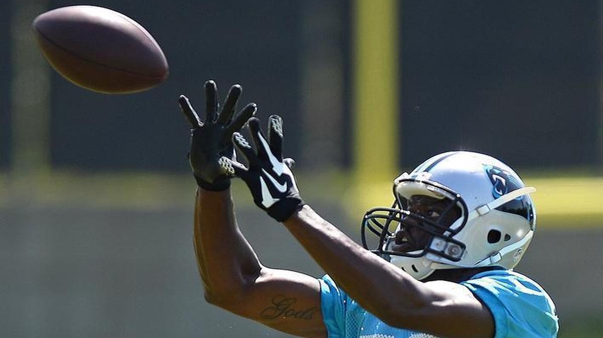 
Carolina Panthers wide receiver Stephen Hill, shown during a practice in June, was cited Tuesday for possession of drug paraphernalia during a traffic stop in Concord.
