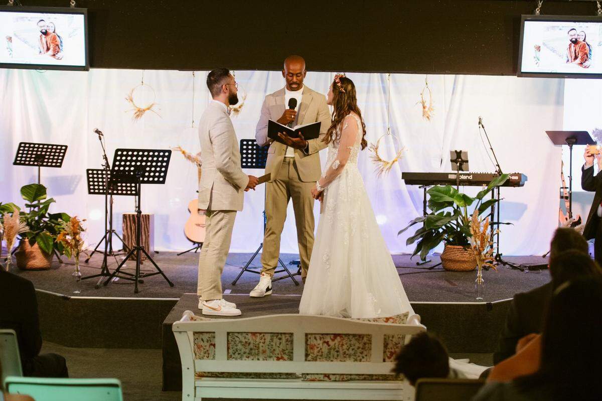 Asa Watson officiating a wedding in Germany.