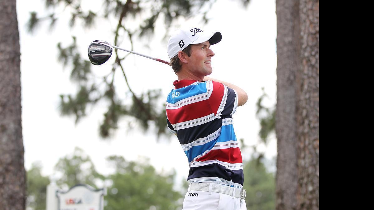 
Webb Simpson tees off  at Pinehurst No. 2 during the first round of the US Open on  June 12, 2014 in Pinehurst. He will play this week’s Wells Fargo Championship on his home course, Quail Hollow Club.
