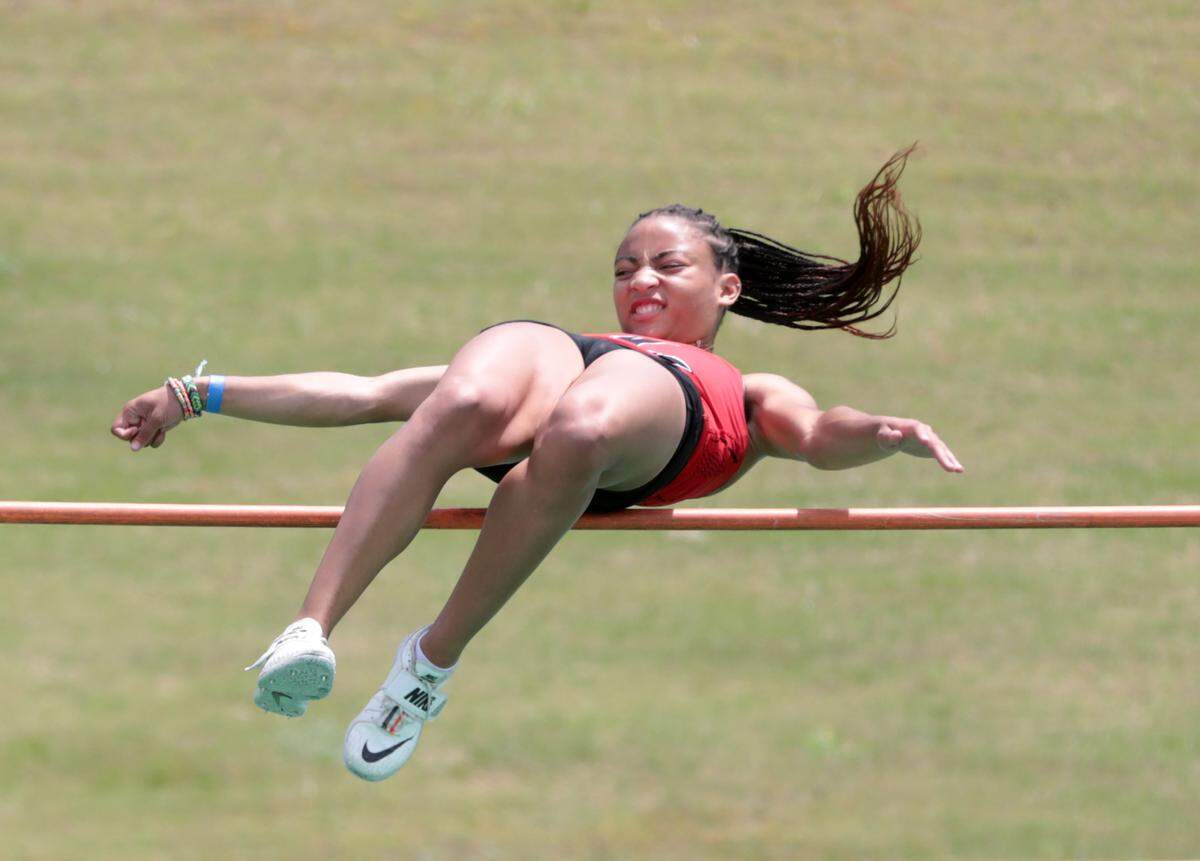 Nation Ford’s Camryn Lorick competes in the high jump Saturday at the 5A track and field state championships in Columbia. Lorick won the state championship title.