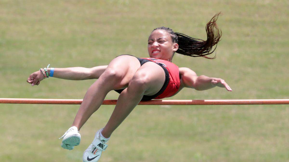 Nation Ford’s Camryn Lorick competes in the high jump Saturday at the 5A track and field state championships in Columbia. Lorick won the state championship title.