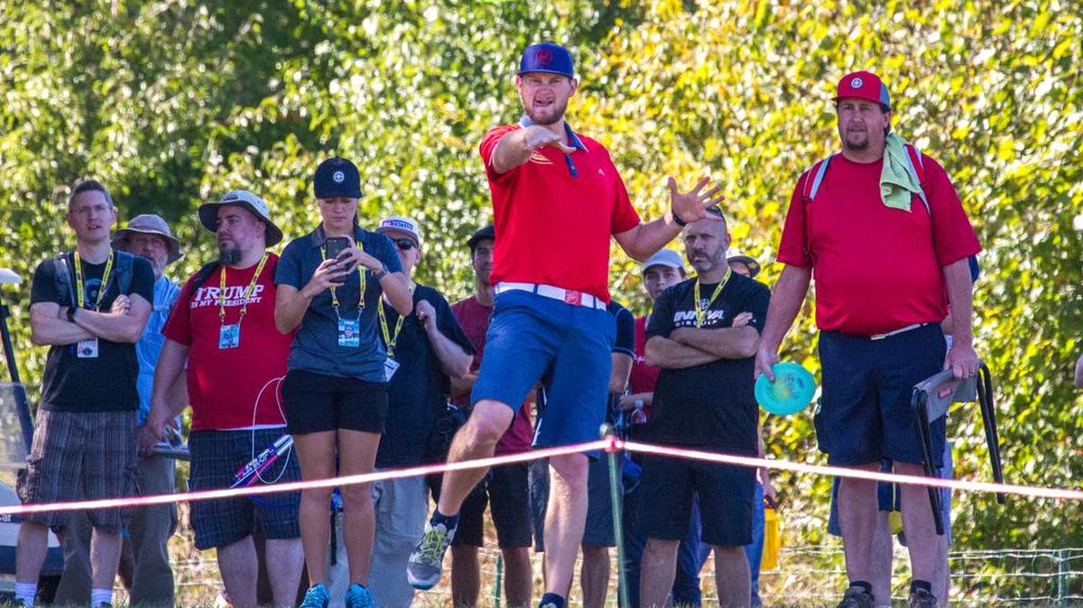 Jeremy Koling of Charlotte throws his approach shot on hole No. 10 Wednesday during the first round of the United States Disc Golf Championship held at Winthrop University in Rock Hill.