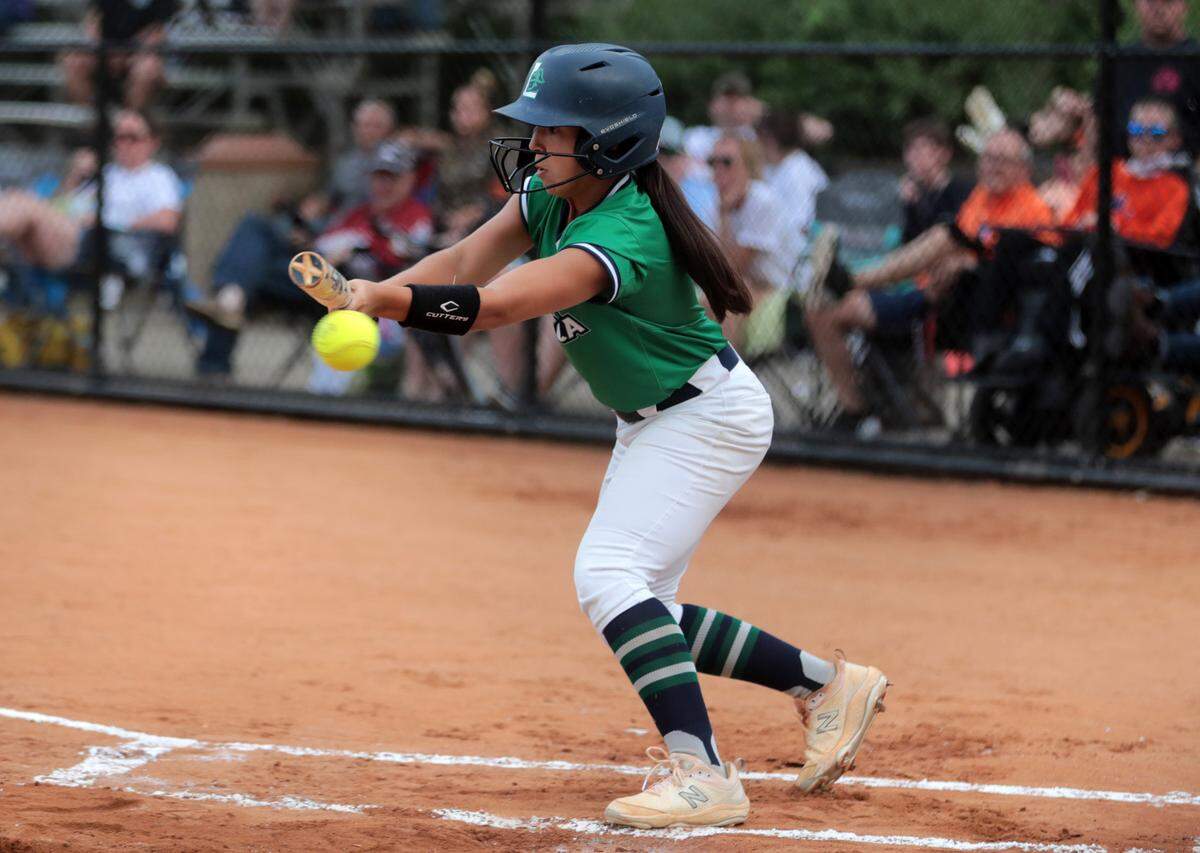 Legion’s Lexi Wilkinson bunts the ball Thursday as the Lancers take on the Andrew Jackson Volunteers in Rock Hill for the region 2A state championships.