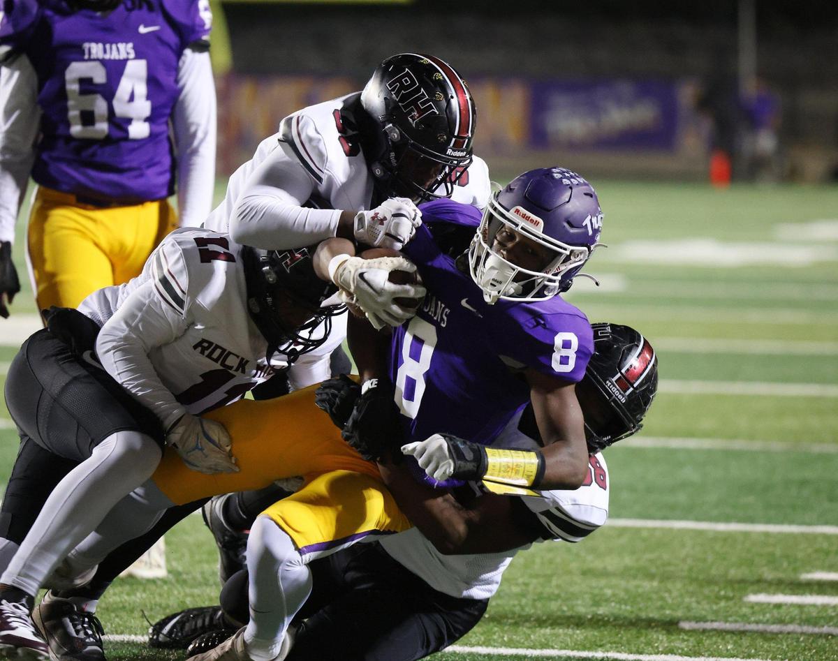 Northwestern’s Zymier Gordon-Miles is brought down Friday, Oct. 18, 2024 in Rock Hill, S.C.